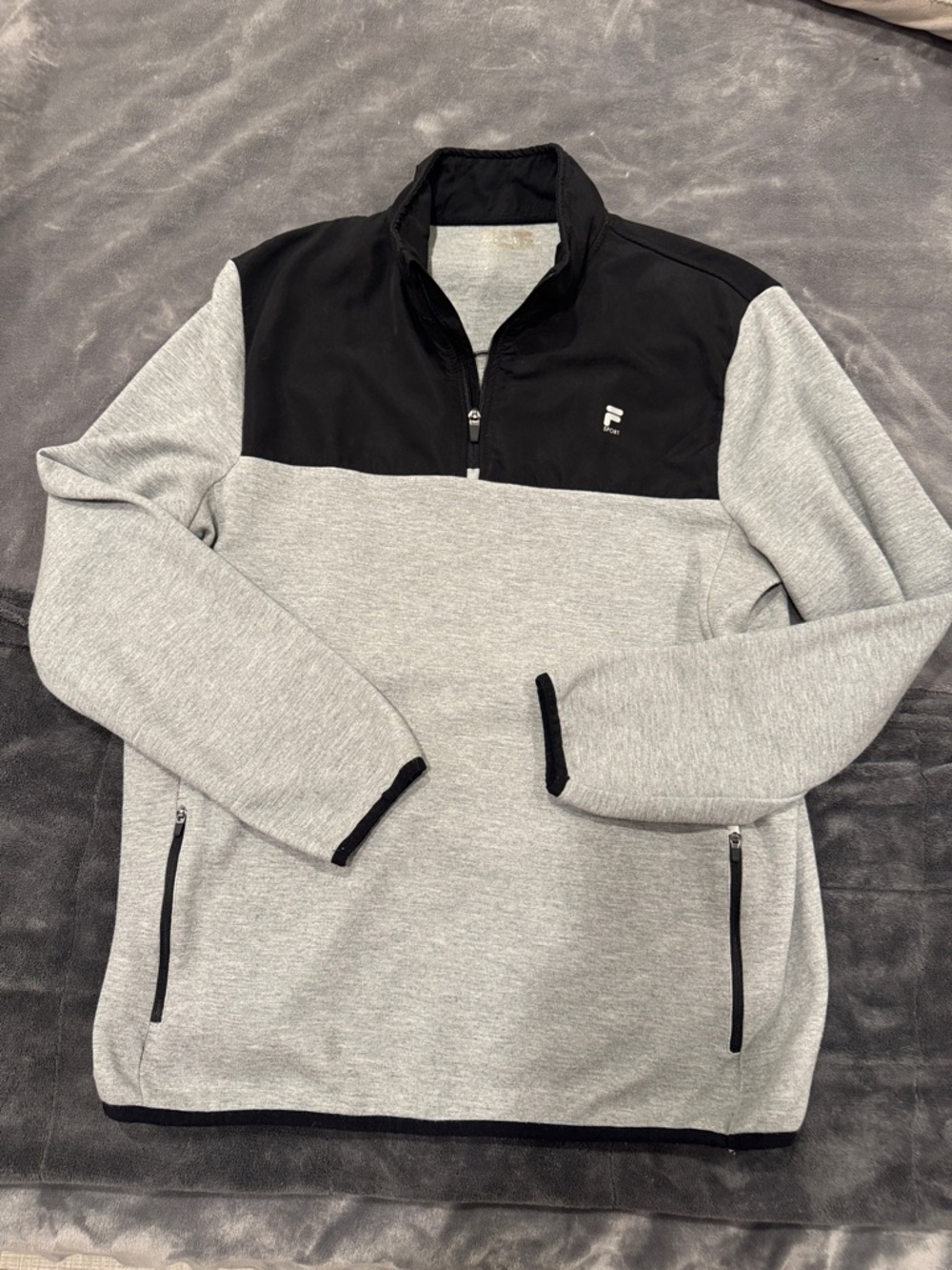 Fila Men's Light Gray and Black Quarter-Zip sweatshirt